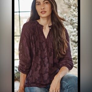 NWT J Jill Dark Fig Purple Plum Floral Blouse Shirt Top Size Small